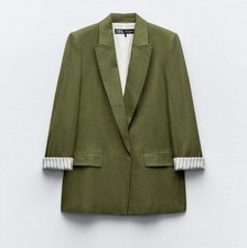 BNWOT Zara Khaki Olive Linen Blazer Size L