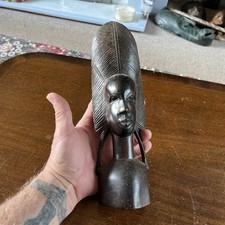 Vintage Carved African Tribal Woman Bust Ebony Black Wood Sculpture Tanganyika