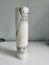 Hand Crafted Ceramic Vase. Unusual Wrap Design. Greys / Off White.  Matte Finish