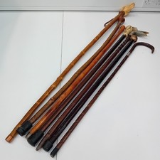 Hand Carved Mixed Lot of of 7 Wooden Walking Sticks Dog Frog Snake FLT30-Dm