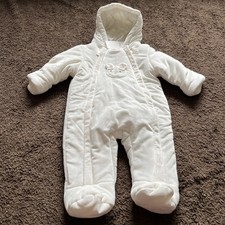 BNWT M&S Baby’s 3-6 Months White Snow Suit With Fold Over Mittens