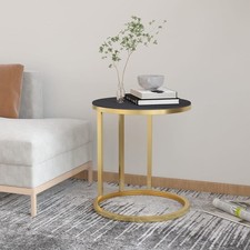 Side Table Gold and Black 45x58 cm Round Luxe Tempered Glass Powder-Coated Iron