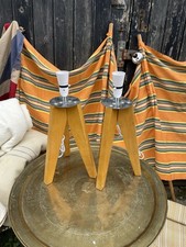 X2 Retro Scandi Style Tripod Table Lamps Wooden Legs Working