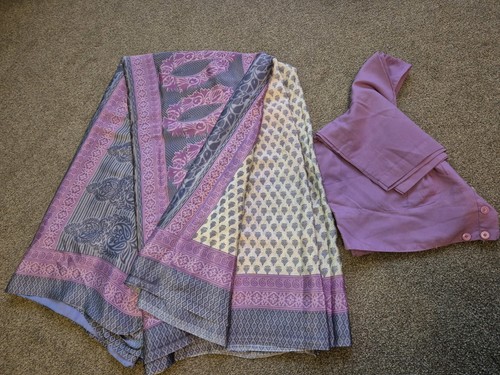 Lilac blue printed saree - lilac, &