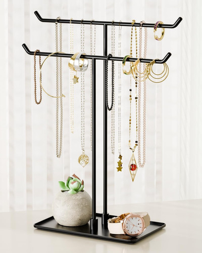 Black metal necklace stand - black,