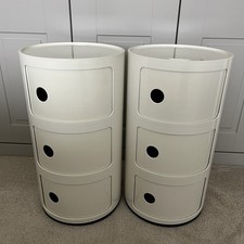 2x Kartell Componibili White Round Storage Unit, 3 Tier Drawer by Anna Castelli