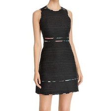 KATE SPADE Black Tweed Blossom Floral Trim A-Line Mini LBD Cocktail Dress 6 = S