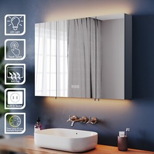Backlit LED Bathroom Mirror Cabinet with Demister Shaver Socket 3 Colors Lights