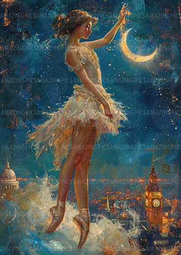 Ballerina moon dance art - art, print