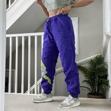 00s Reebok Shellsuit Nylon Track Pants Purple Size S-M Unisex Cuff Leg