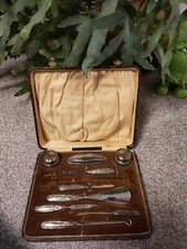 Antique Cased Sterling Silver Mounted Manicure Nail Vanity Set style Birmingham 