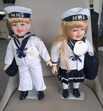 Two Vintage Alberon Porcelain Boy and Girl  Sailor Dolls. Sam & Tammy. 