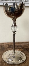Silver Lotus Flower Candlestick Holder With Crystal Vintage Decorative