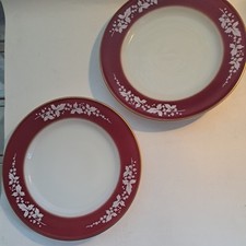  Vintage Pyrex JAJ  White Hawthorn on Claret  side plates x2 -21 cms diameter