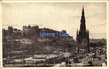 Princes Street Scott Monument & Castle Edinburgh Postcard Sent 1949