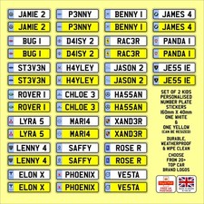 2 x Personalised Vinyl Number Plate Stickers For Kids Toy Cars - 24 Car Logos