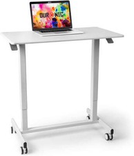 Duronic TM03T Sit-Stand Desk, Ergonomic Home Office Table on Wheels - white