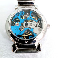 LADIES WATCH MECHANICAL SKELETON CHROME EXPANDING BRACELET WATCH 