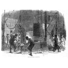 DUDLEY Chain Cable Side Welding at Phoenix Works Tividale - Antique Print 1855