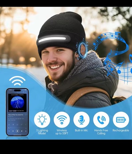 Black bluetooth music hat - black,