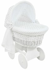 White wicker wheels crib - wicker, crib/baby