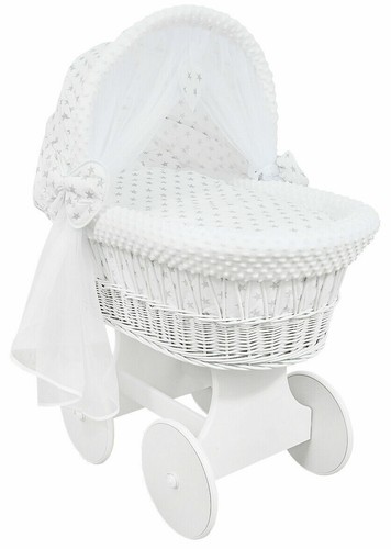 White wicker wheels crib - white, crib/baby