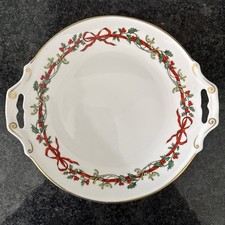 Royal Worcester Holly Ribbons Large Handled Cake Plate . VGC