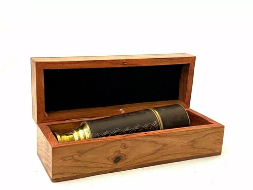 Brass telescope with - with, leather