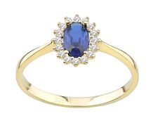 9ct Yellow Gold Simulated Sapphire & CZ Teardrop Ring - Size J to S