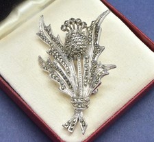 Vintage Brooch 1950s Elegant Marcasite Scottish Thistle Silvertone Jewellery