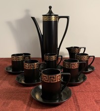 Vintage 15 Piece Portmeirion Black & Gold Greek Key Coffee Set