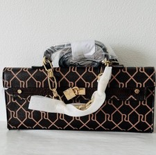 River Island London Brown Monogram Long Width Chain Top Handbag New