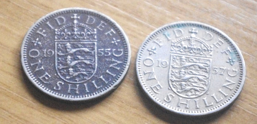 Pair five shilling coins - of,