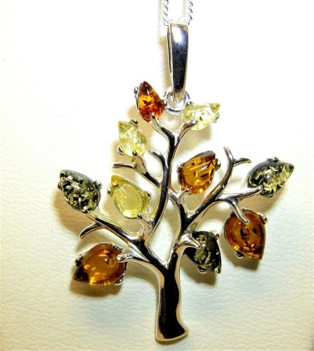 Silver amber pendant tree - silver,