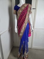 Pink And Blue Net Banarasi
