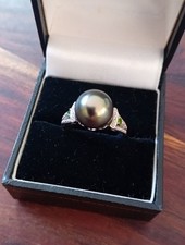 Vintage Tahitian Black Pearl And Chrome Diopside Silver Ring