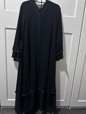 Saudi Abaya Black With Diamante Piping Size Small 54 Brand New
