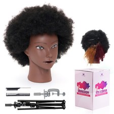 8" Afro Mannequin Training Head 100% Human Hair Styling Manikin Cosmetology Doll