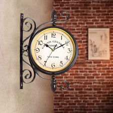Retro Garden Hanging Double Sided Clock Wall Mounted Waterproof Outdoor Decor UK