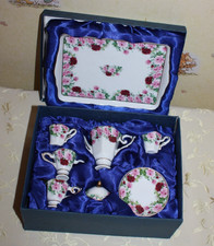 Vintage Regency Fine Arts Miniature Porcelain Tea Set & Tray Rose Floral design