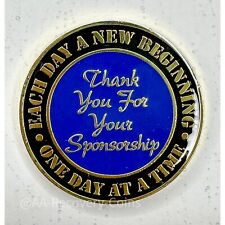 Sponsorship Alcoholics Anonymous Medallion Black Blue Gold AA Sober Chip Coin