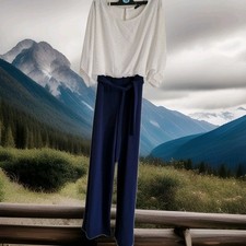 Quiz 2 Part Jumpsuit Cocktail Party Blue White 14 Polyester Blend