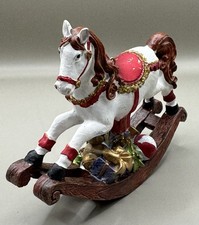 Vintage Style Resin Christmas Festive Rocking Horse & Gifts Figurine Ornament