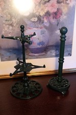 Vintage Cast Iron Green Floral Mug Tree And Kitchen Roll Holder