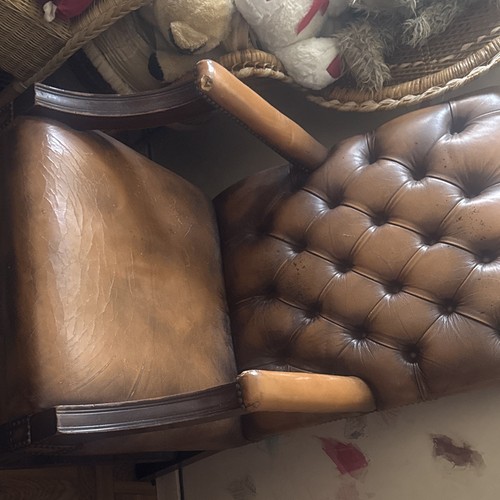 Brown tufted leather - leather, armchair
