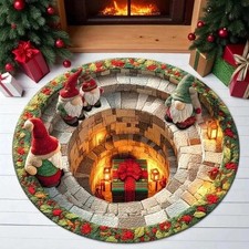 Christmas Round Mat 3D Printed Santa Claus Non Slip Door Rug Home Xmas Decor