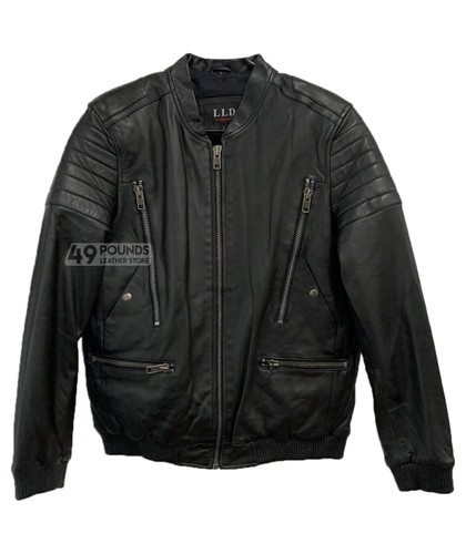 Men black bomber leather - black,