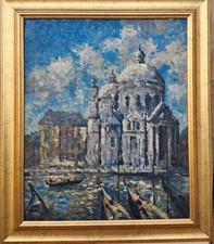 Vintage 1970s  Oil Painting - Basilica di Santa Maria della Salute, Venice