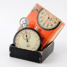 SWISS HEUER STOPWATCH SPORT CHRONOGRAPH POCKET WATCH WORKING BOX & PAPERS