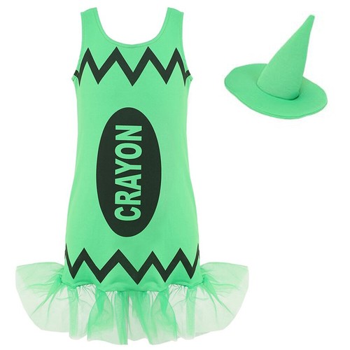 Girls green crayon - dress, &